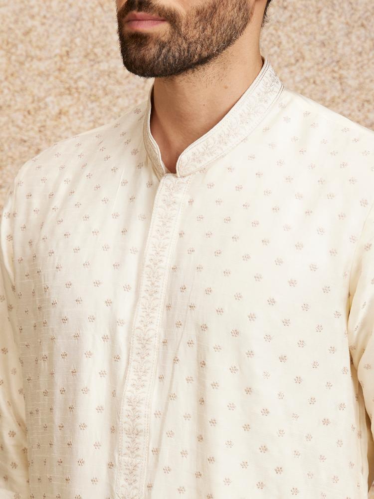 Twamev Men Gleaming Warm White Kurta Pajama