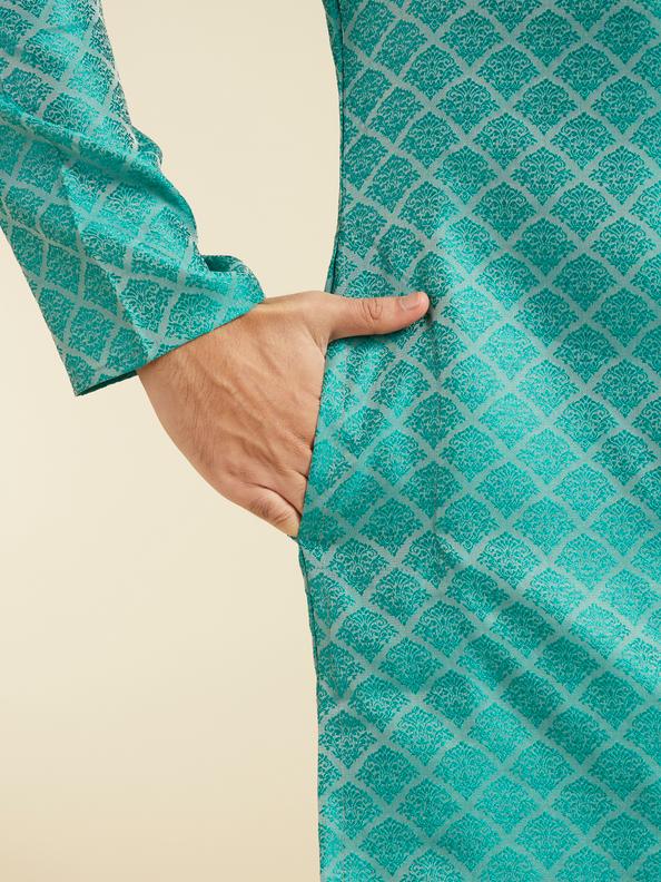 Diwas Men Turquoise Blue Jaal Patterned Kurta