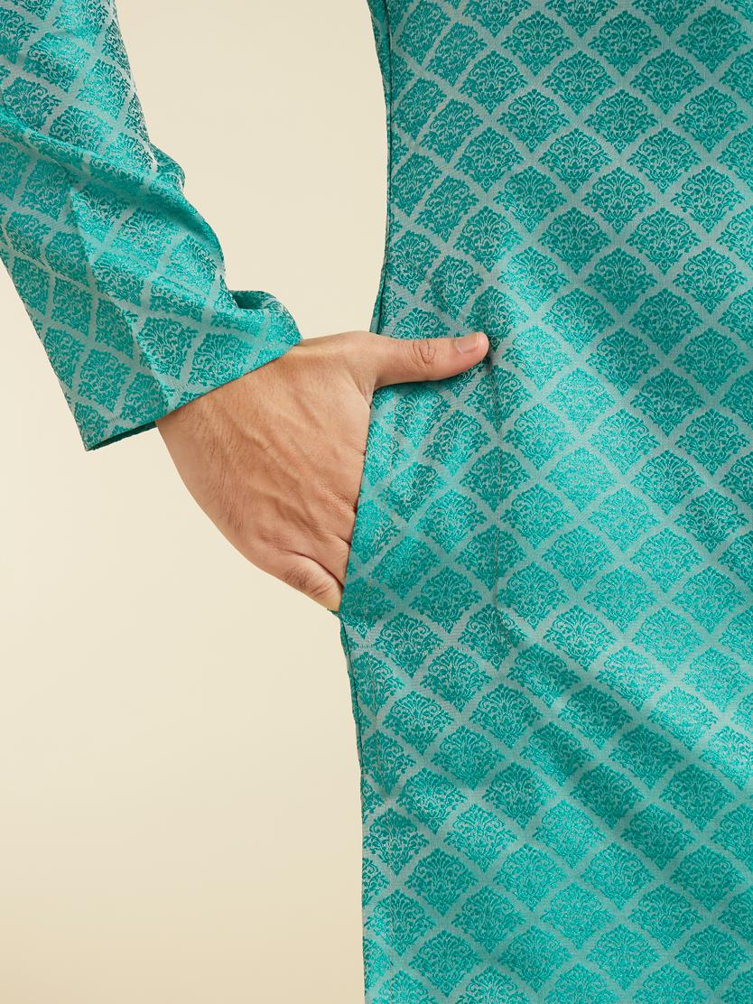 Diwas Men Turquoise Blue Jaal Patterned Kurta
