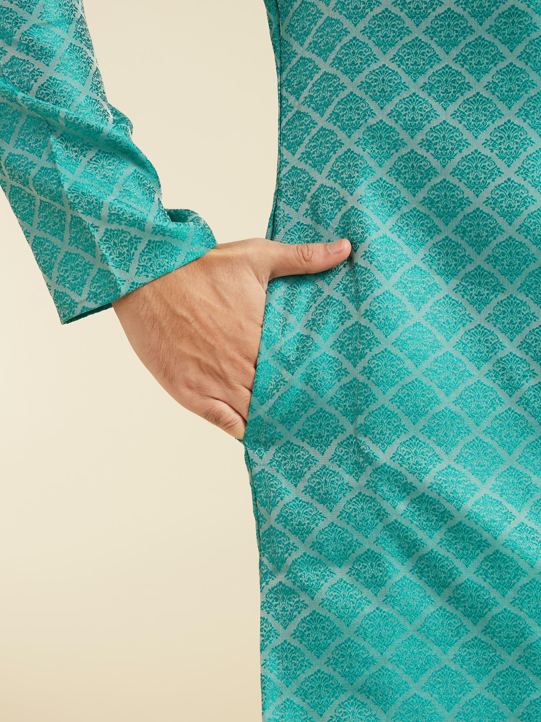 Diwas Men Turquoise Blue Jaal Patterned Kurta