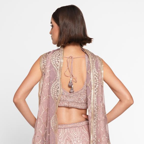 Twamev Women Majestic Purple Georgette Skirt Top
