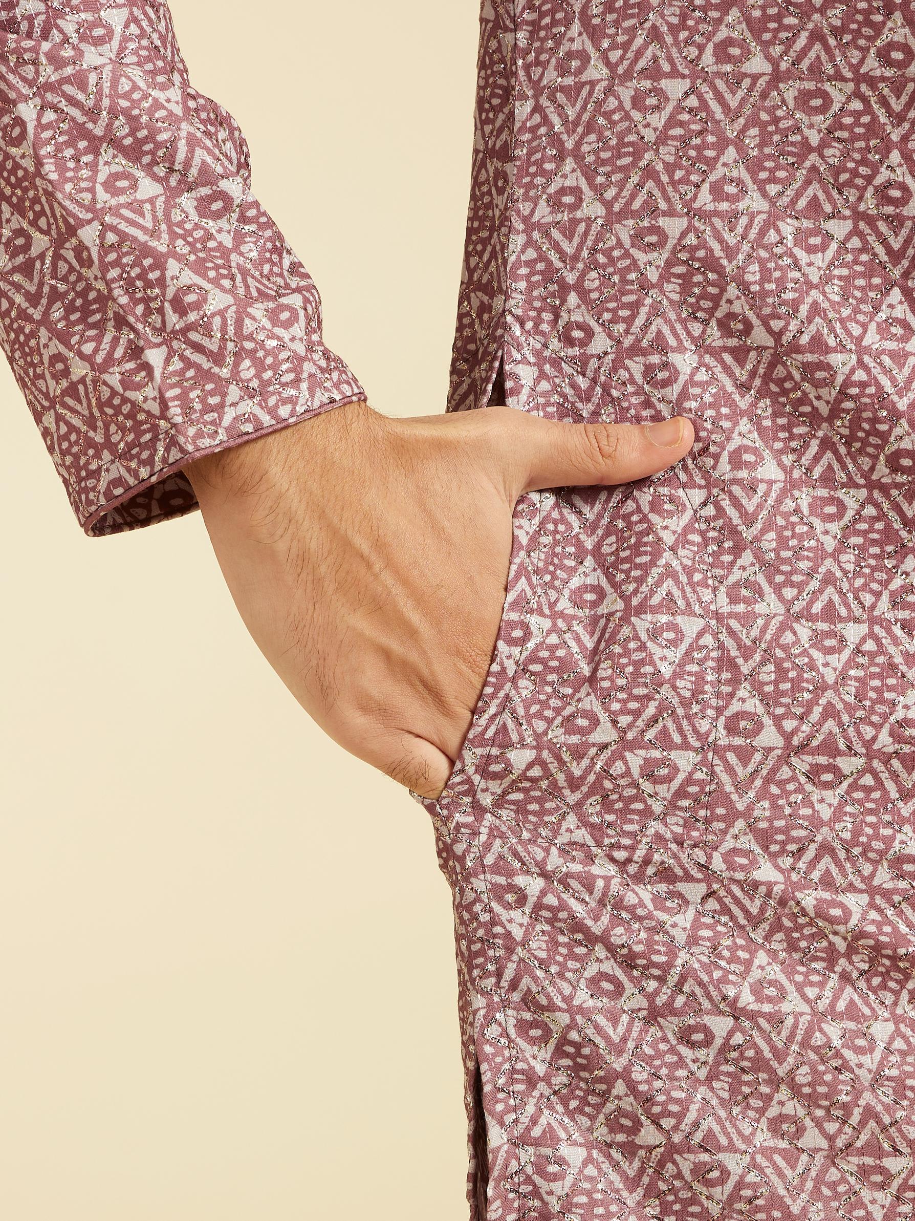 Diwas Men Dusty Pink Diamond Printed Kurta