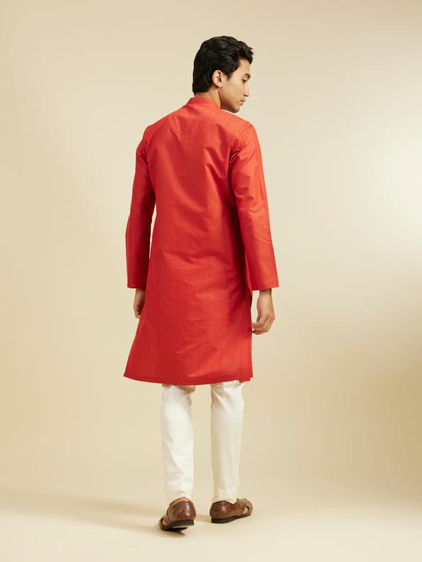Diwas Men Scarlet Red Linear Self Striped Kurta
