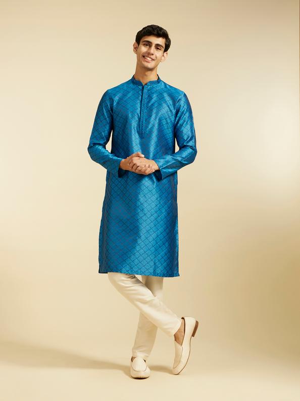 Diwas Men Lapis Blue Jaal Patterned Kurta