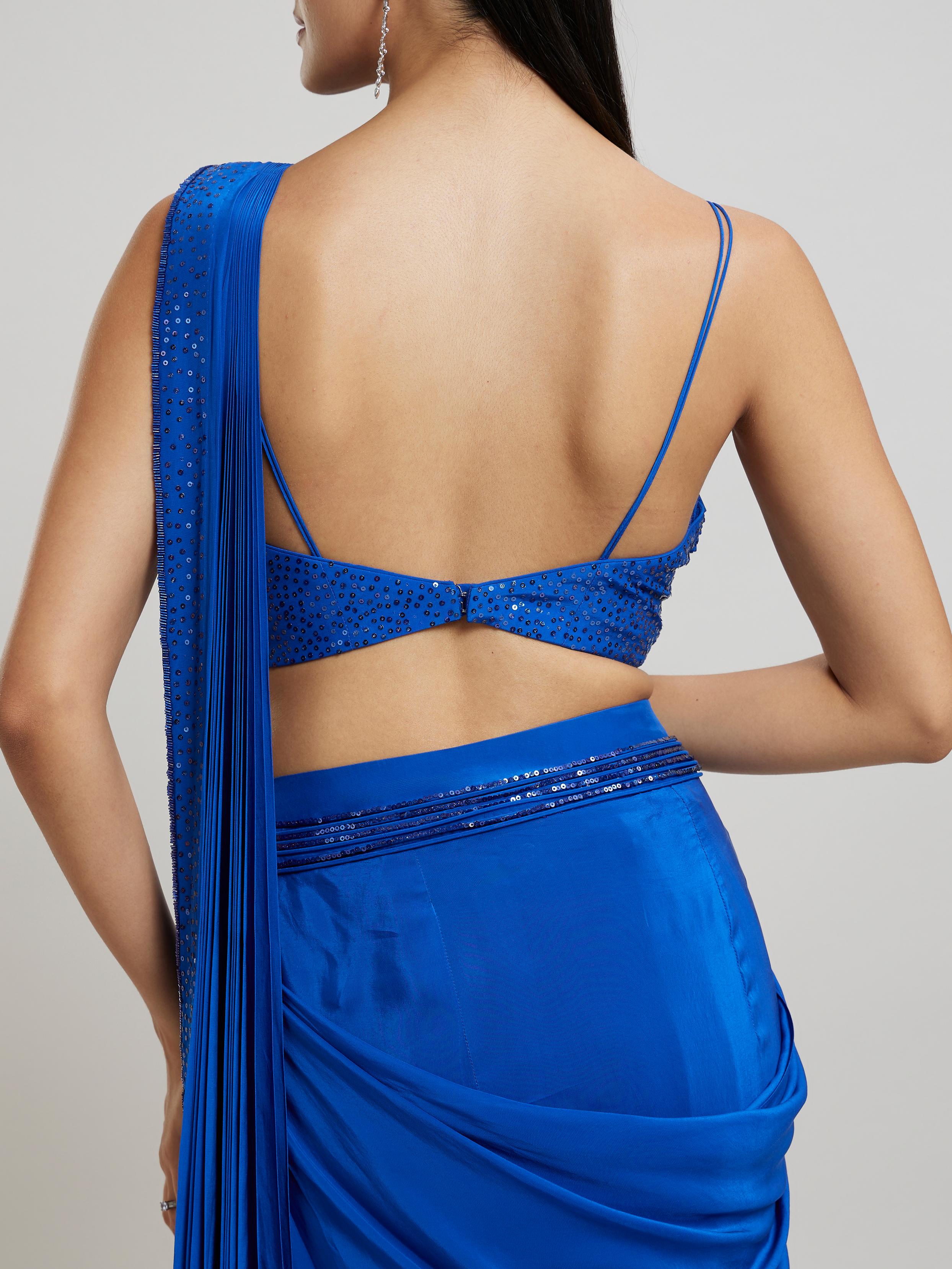 Twamev Women Enchanting Indigo Blue Satin Saree