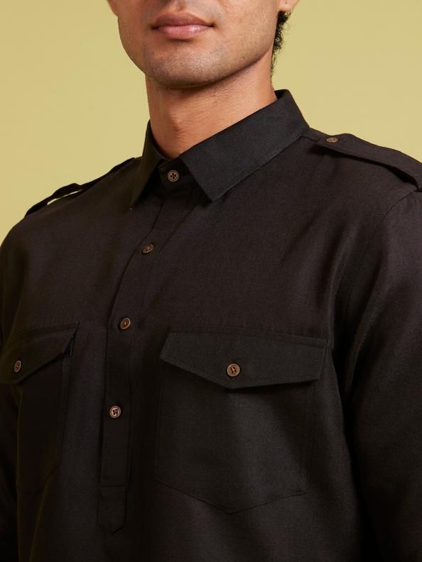 Diwas Men Midnight Black Pathani Set