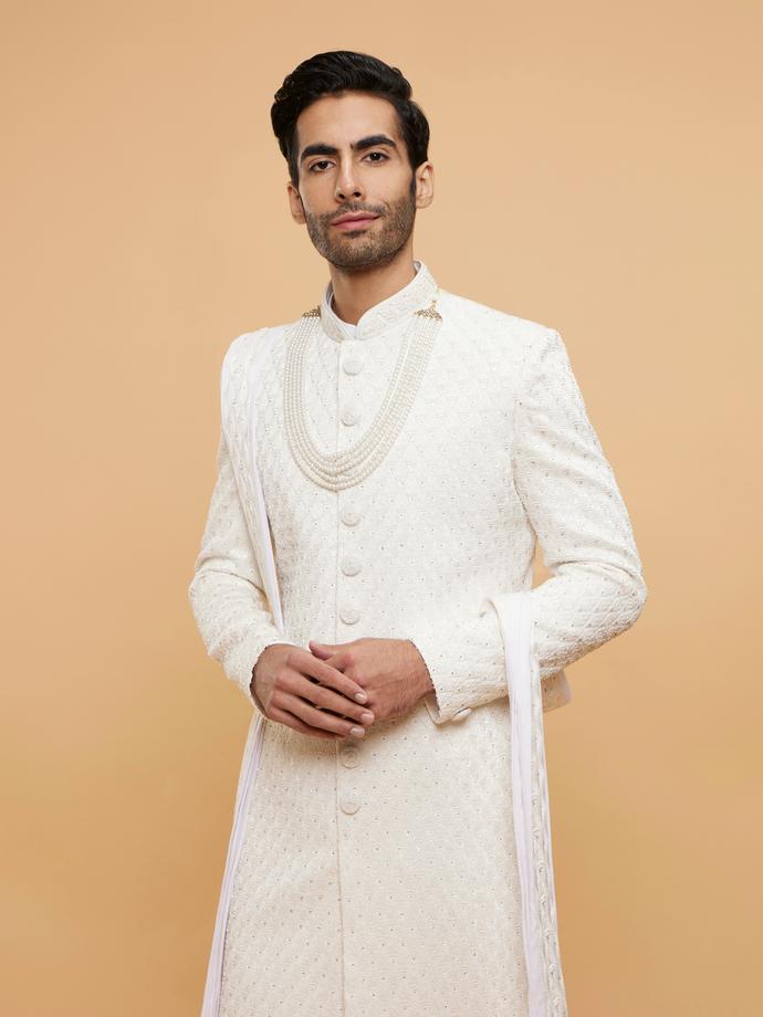 Twamev Men Warm White Royal Sherwani Set