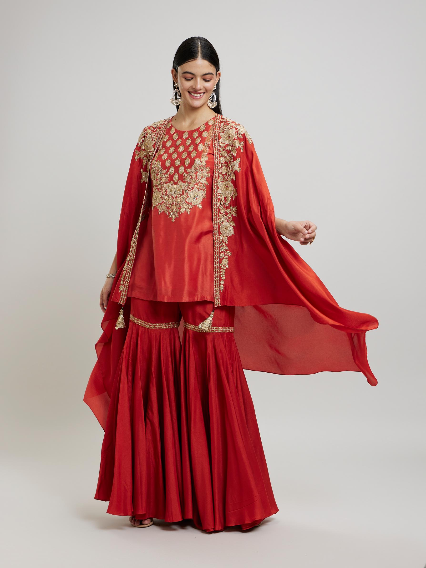Twamev Women Sassy Orange Silk Indo Western
