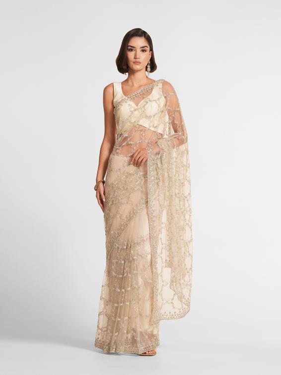 Twamev Women Creamy Delight Net Saree