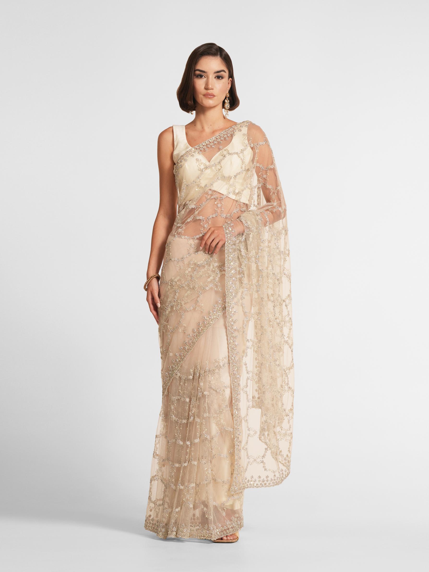 Twamev Women Creamy Delight Net Saree