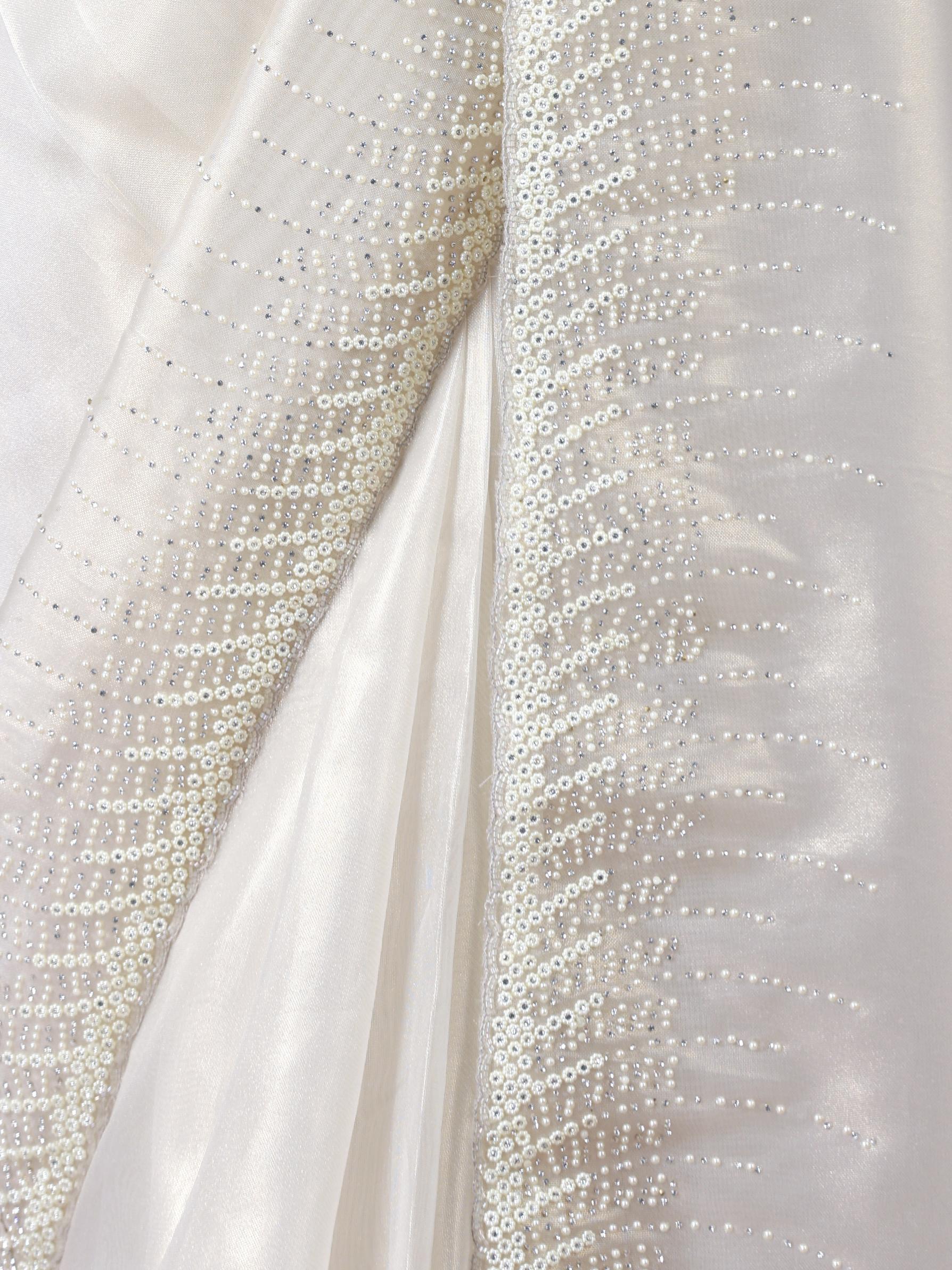 Twamev Women Creamy Sheen Organza Saree