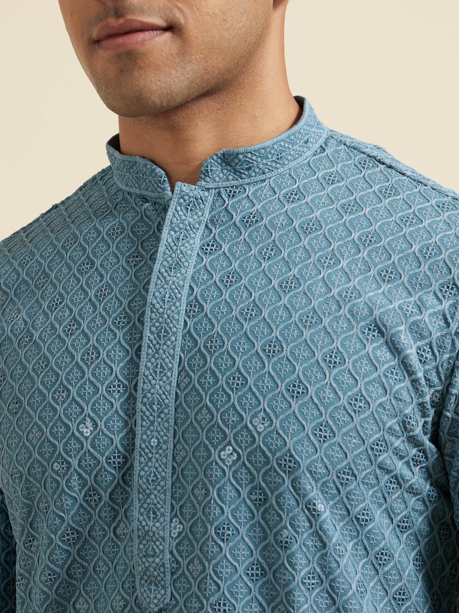 Diwas Men Greyish Blue Vibrance Kurta Pajama
