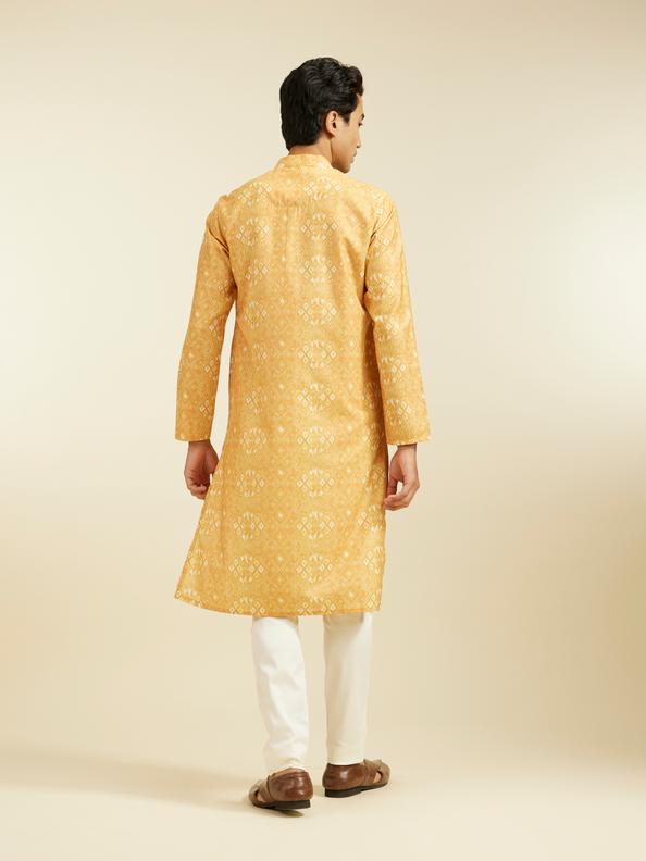 Diwas Men Mustard Yellow Kaleidoscopic Square Printed Kurta