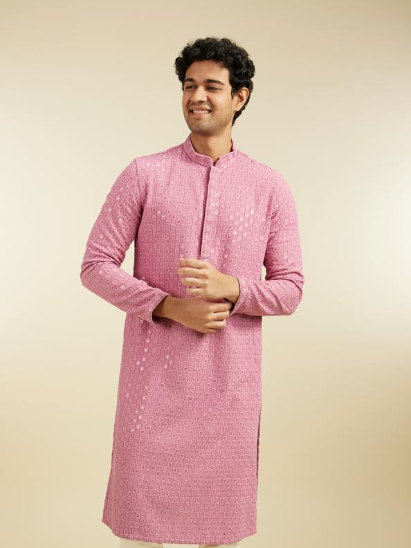 Diwas Men Dusty Pink Chikankari Sequinned Kurta