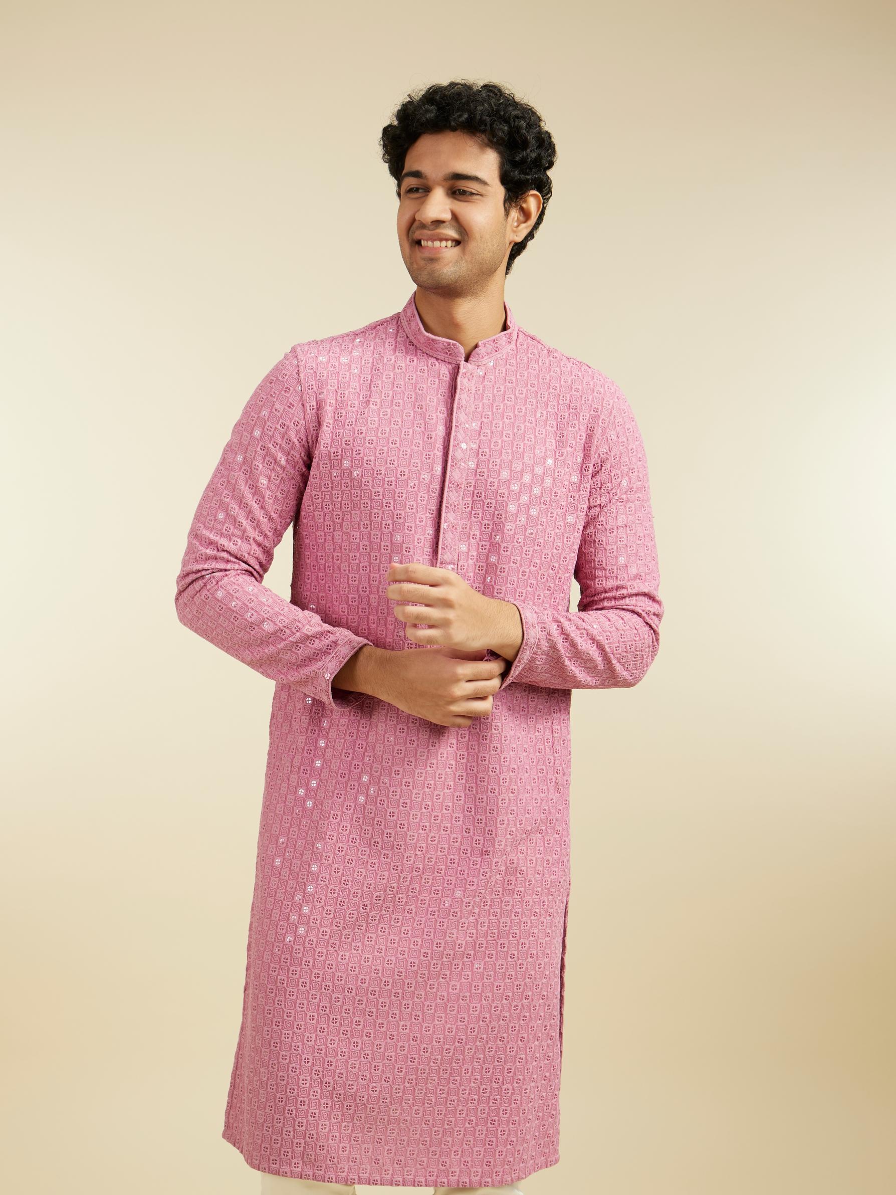Diwas Men Dusty Pink Chikankari Sequinned Kurta