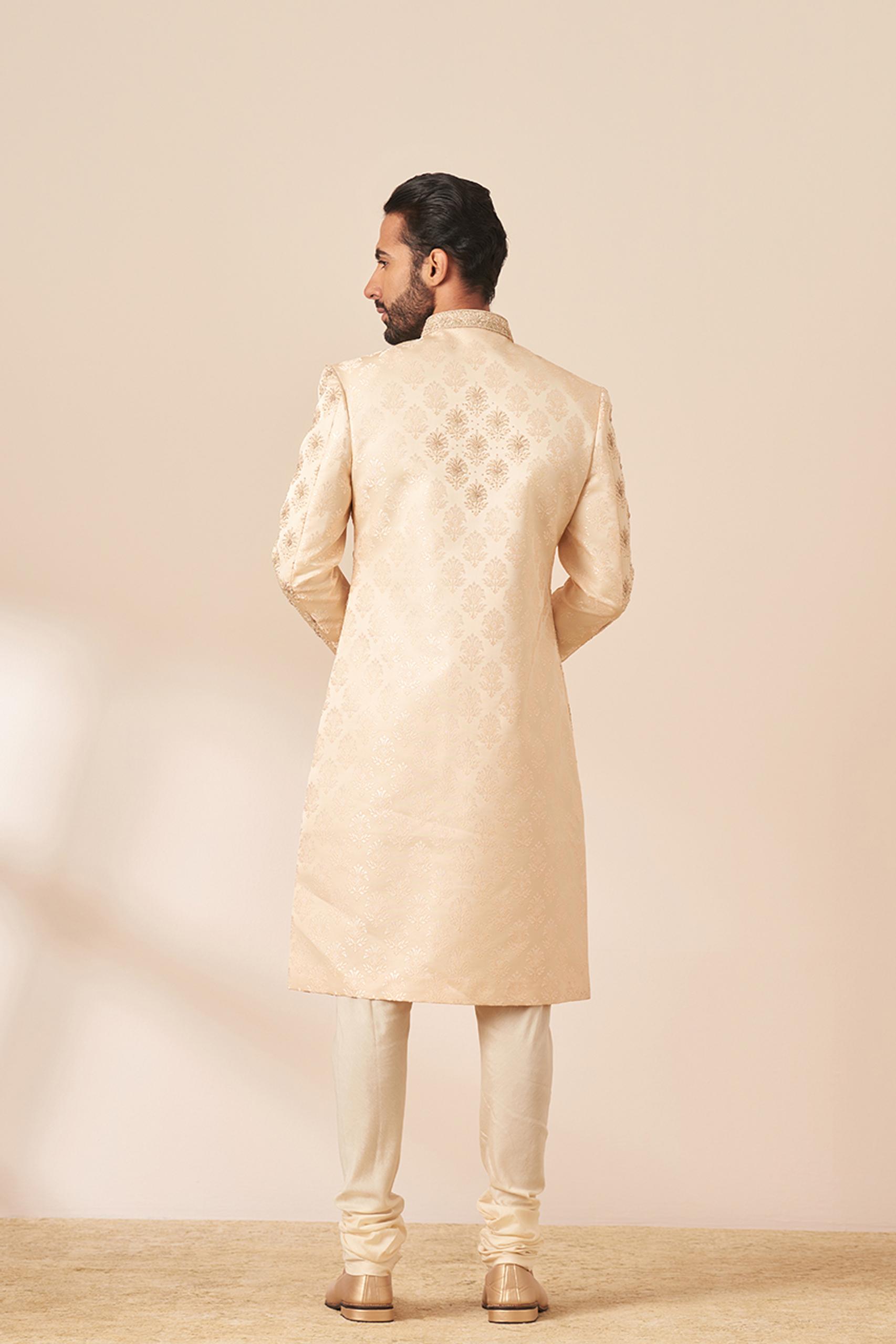 Twamev Men Faded Pink All Over Work Sherwani