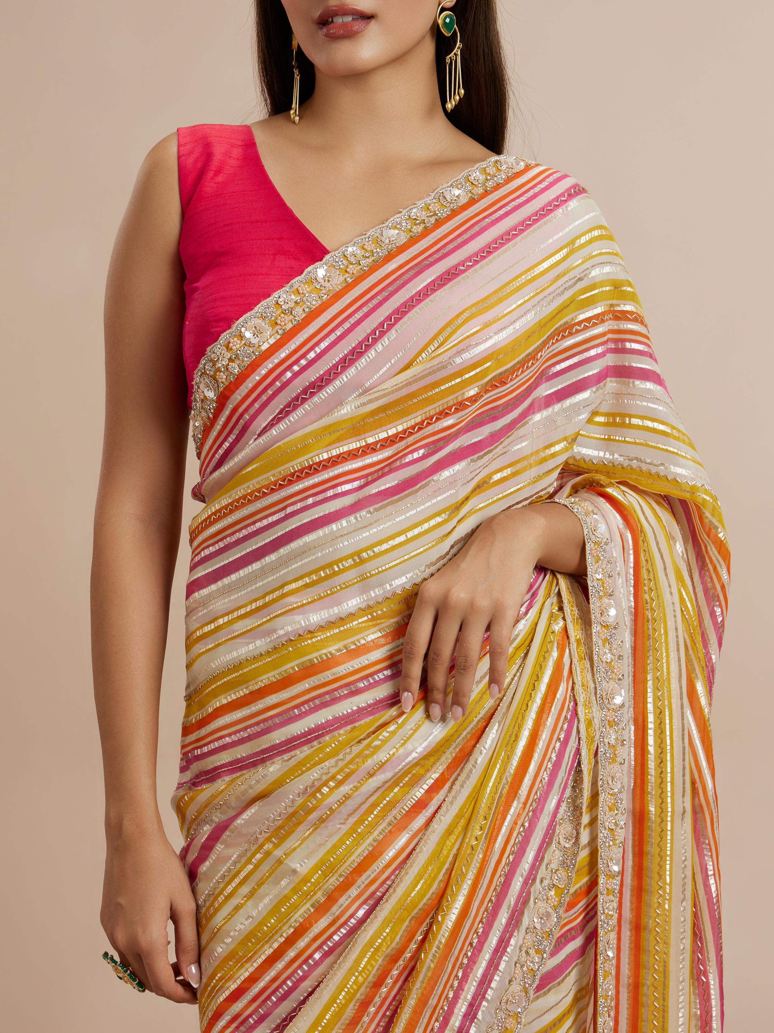 Twamev Women Majestic Cream Organza Saree