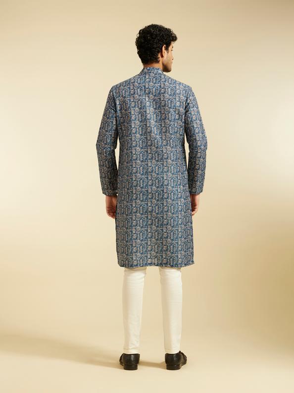 Diwas Men Cobalt Blue Aztec Printed Kurta