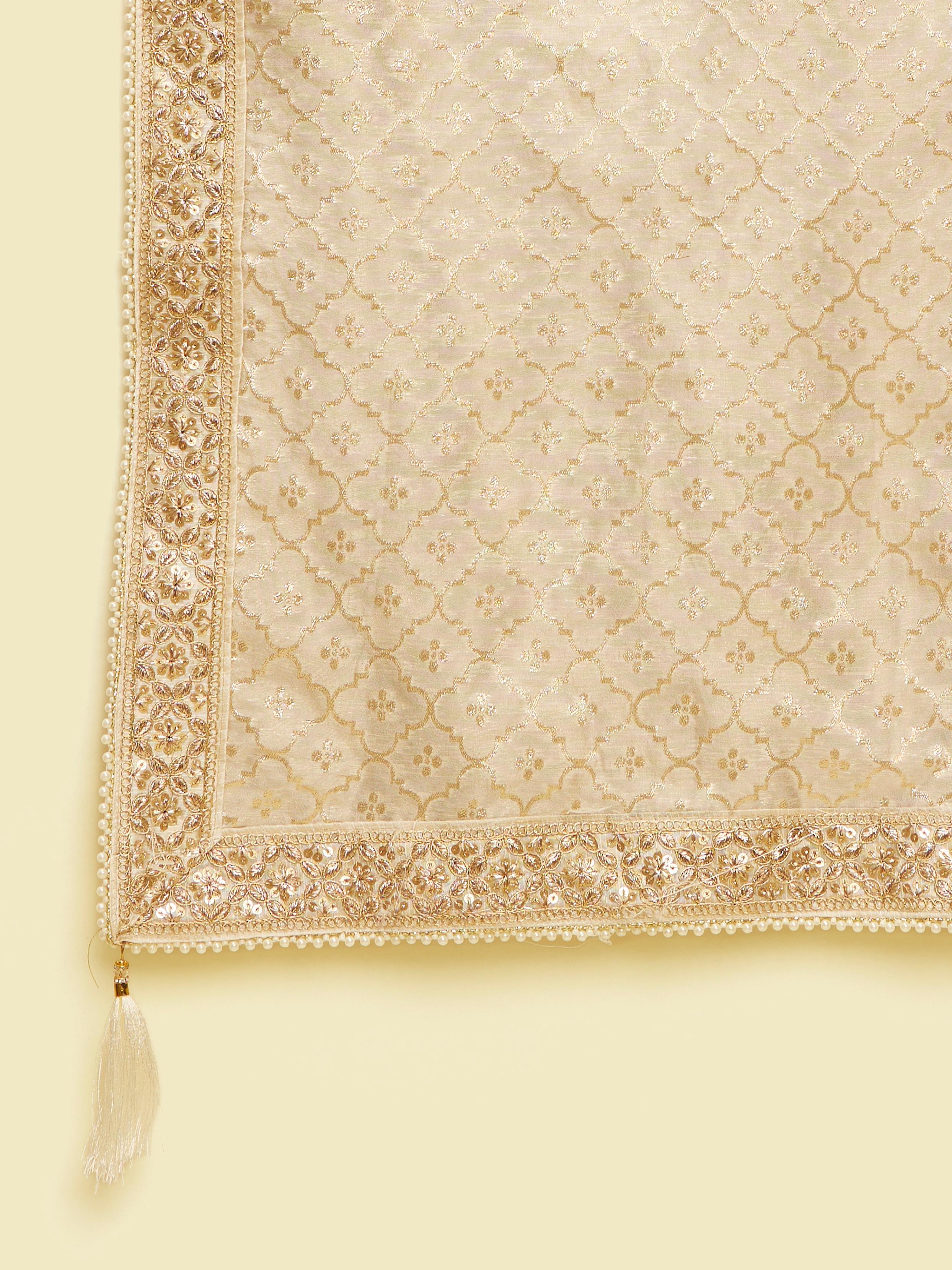 Twamev Men Beige Chanderi Dupatta for Elegant Styling