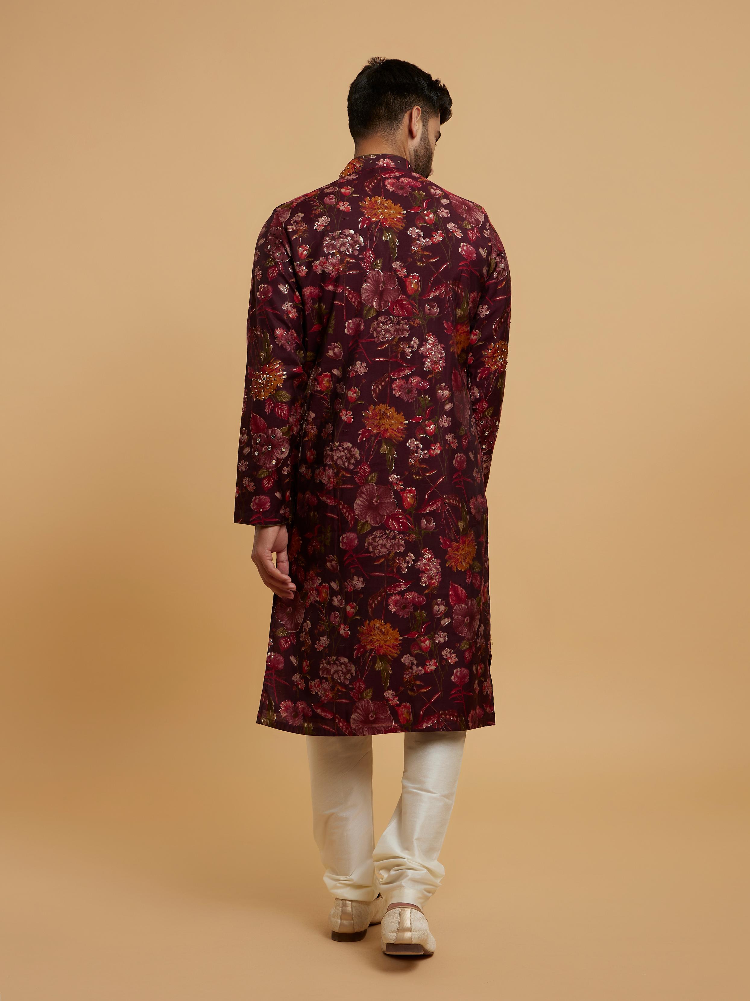 Twamev Men Elegant Wine Kurta Pajama