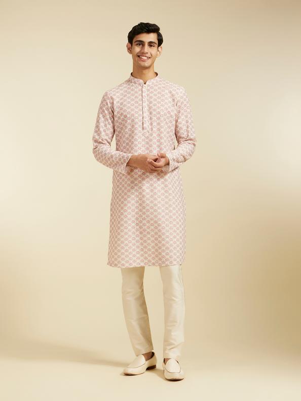 Diwas Men Bubblegum Pink Chikankari Printed Kurta