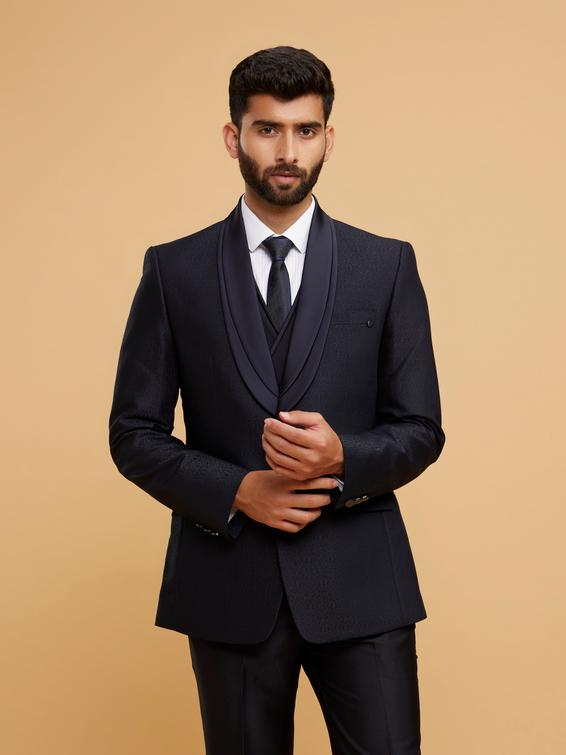 Twamev Men Dark Blue Suit Set