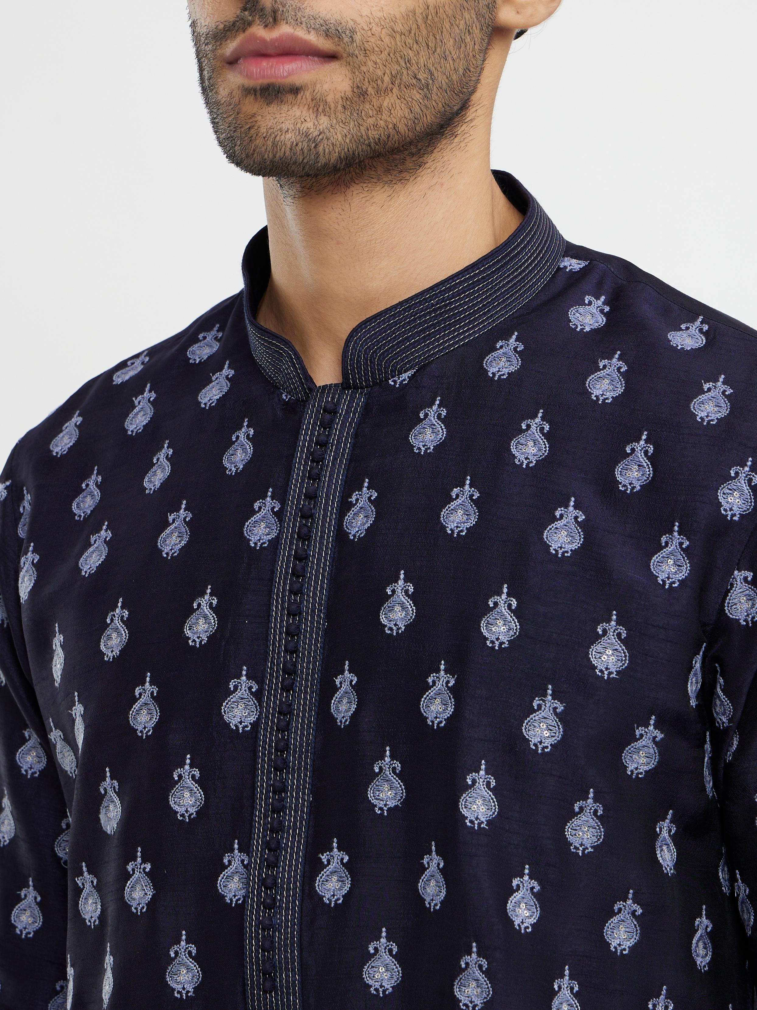 Twamev Men Dark Blue Festive Radiance Kurta Pajama