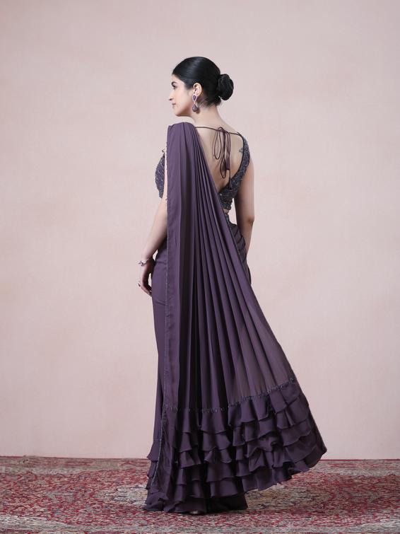 Twamev Women Royal Purple Georgette Saree