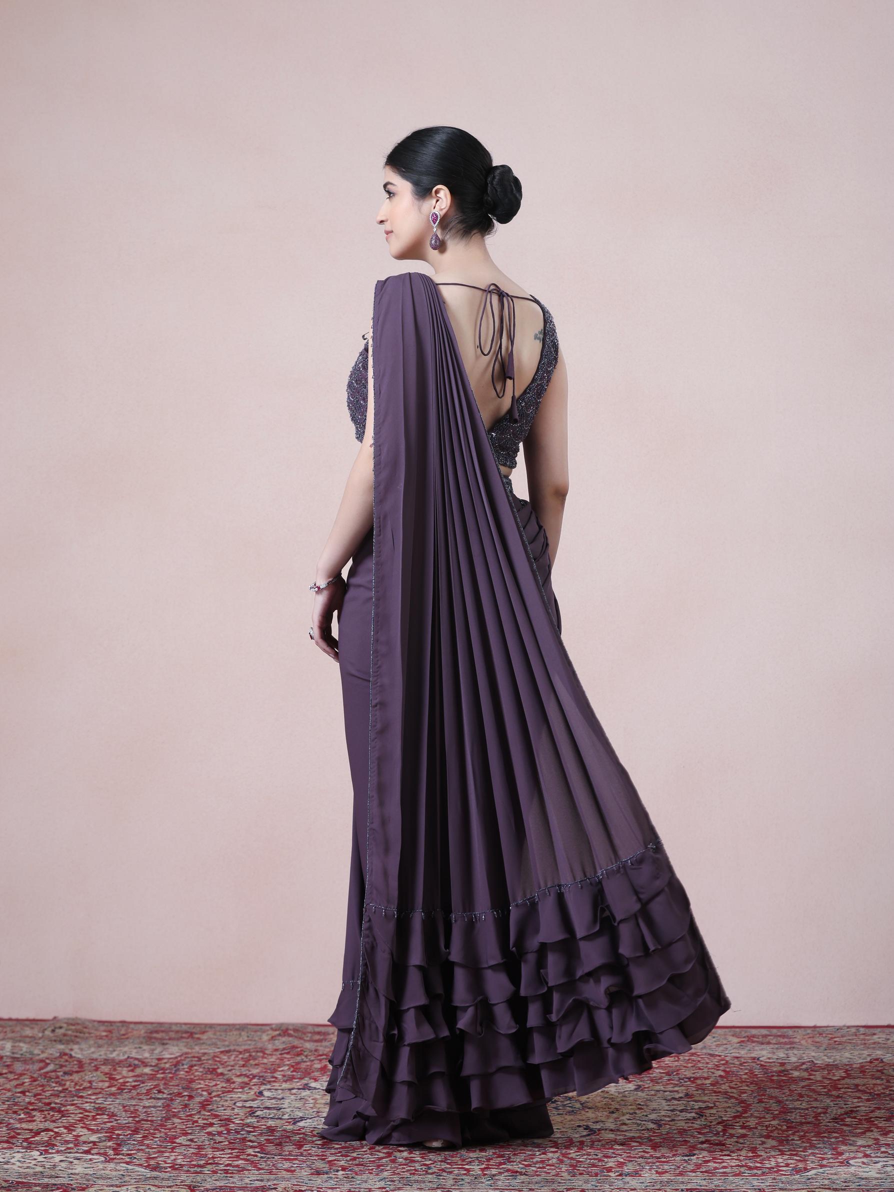 Twamev Women Royal Purple Georgette Saree