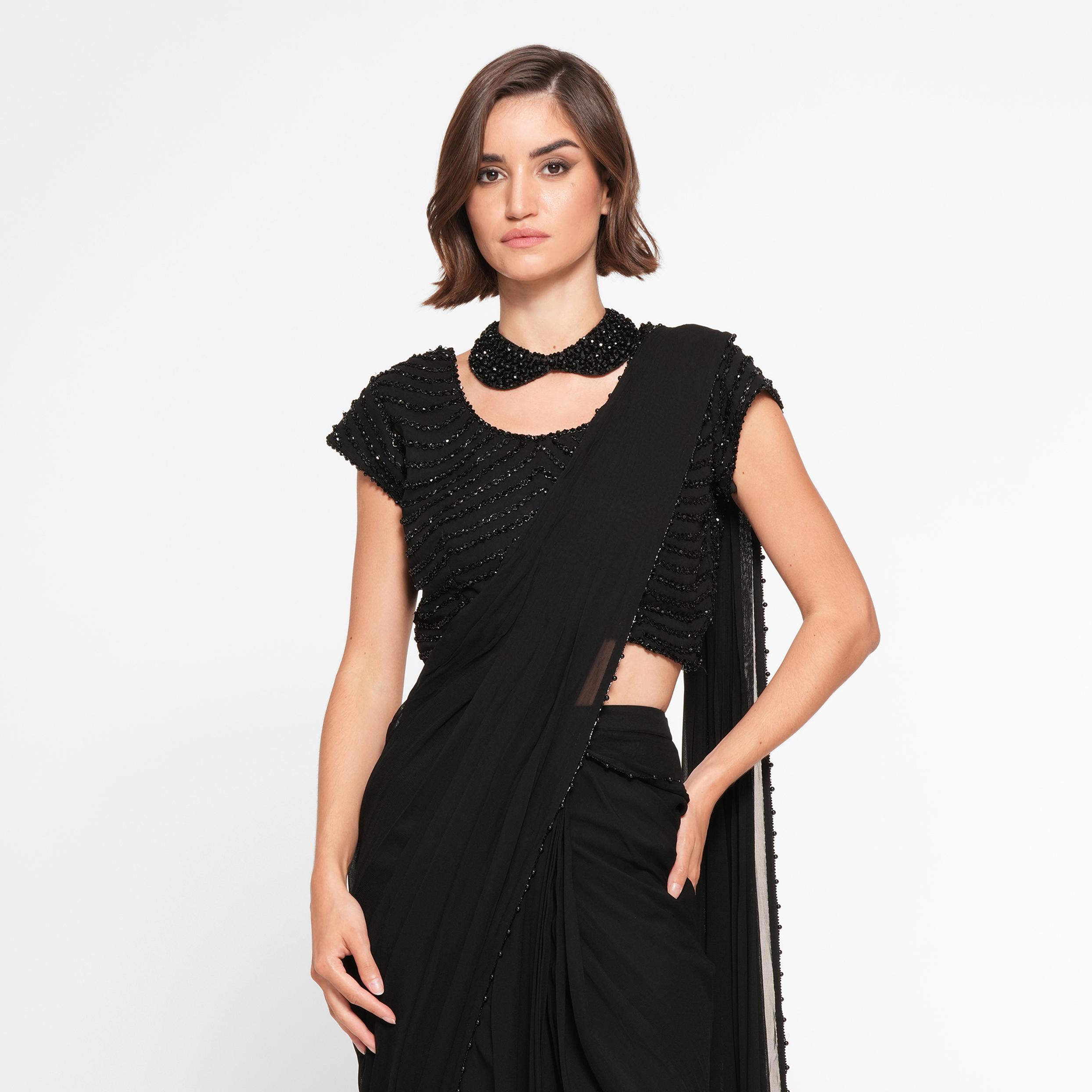 Twamev Women Black Elegance Georgette Saree