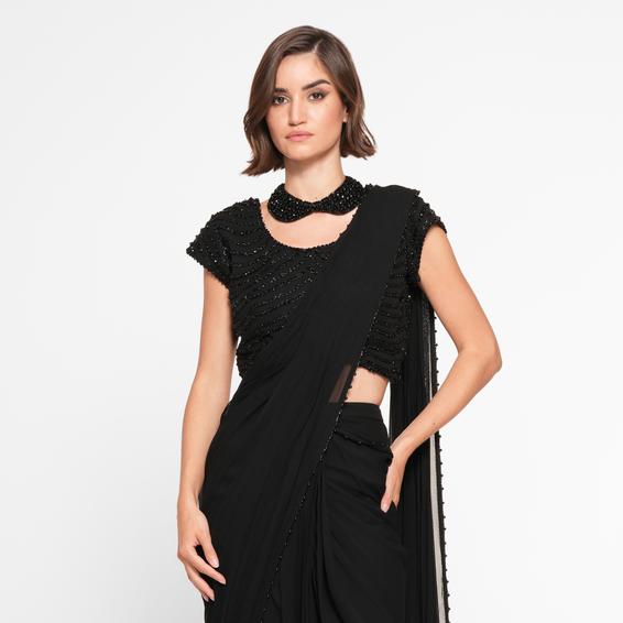 Twamev Women Black Elegance Georgette Saree