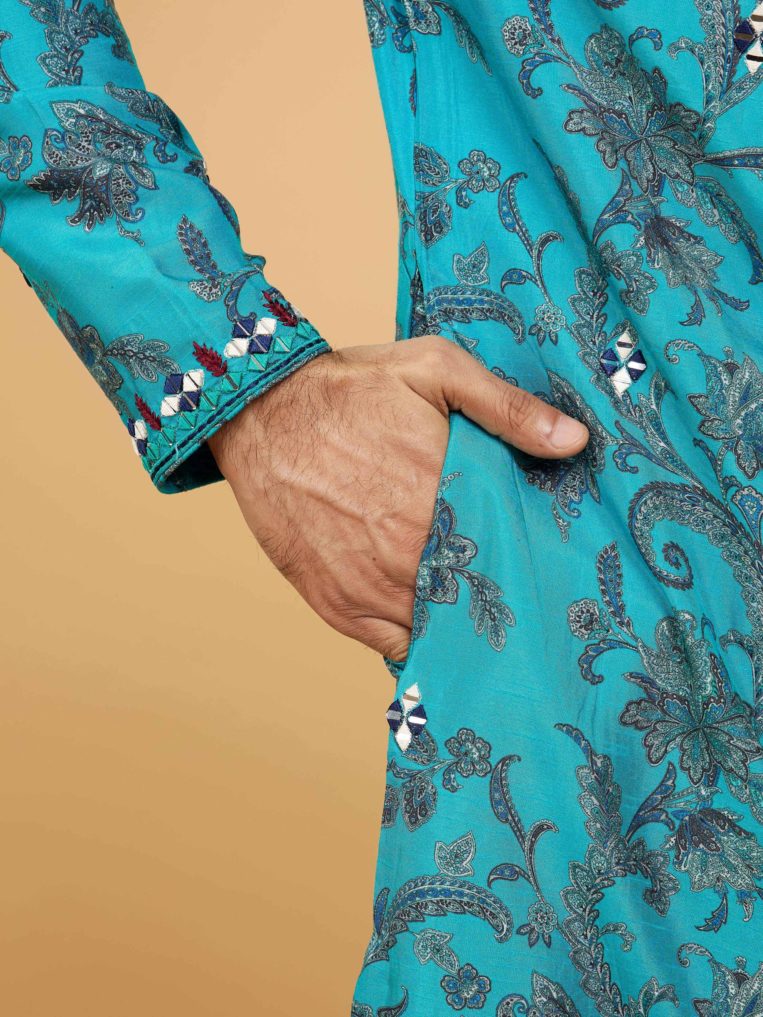 Twamev Men Teal Blue Charm Kurta Pajama