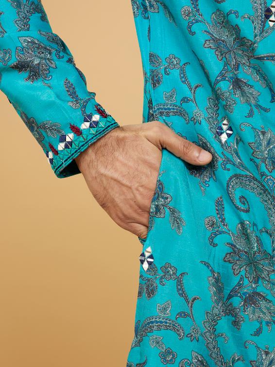 Twamev Men Teal Blue Charm Kurta Pajama