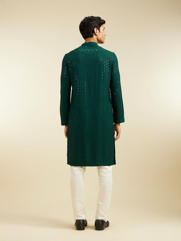 Diwas Men Bottle Green Chikankari Sequinned Kurta