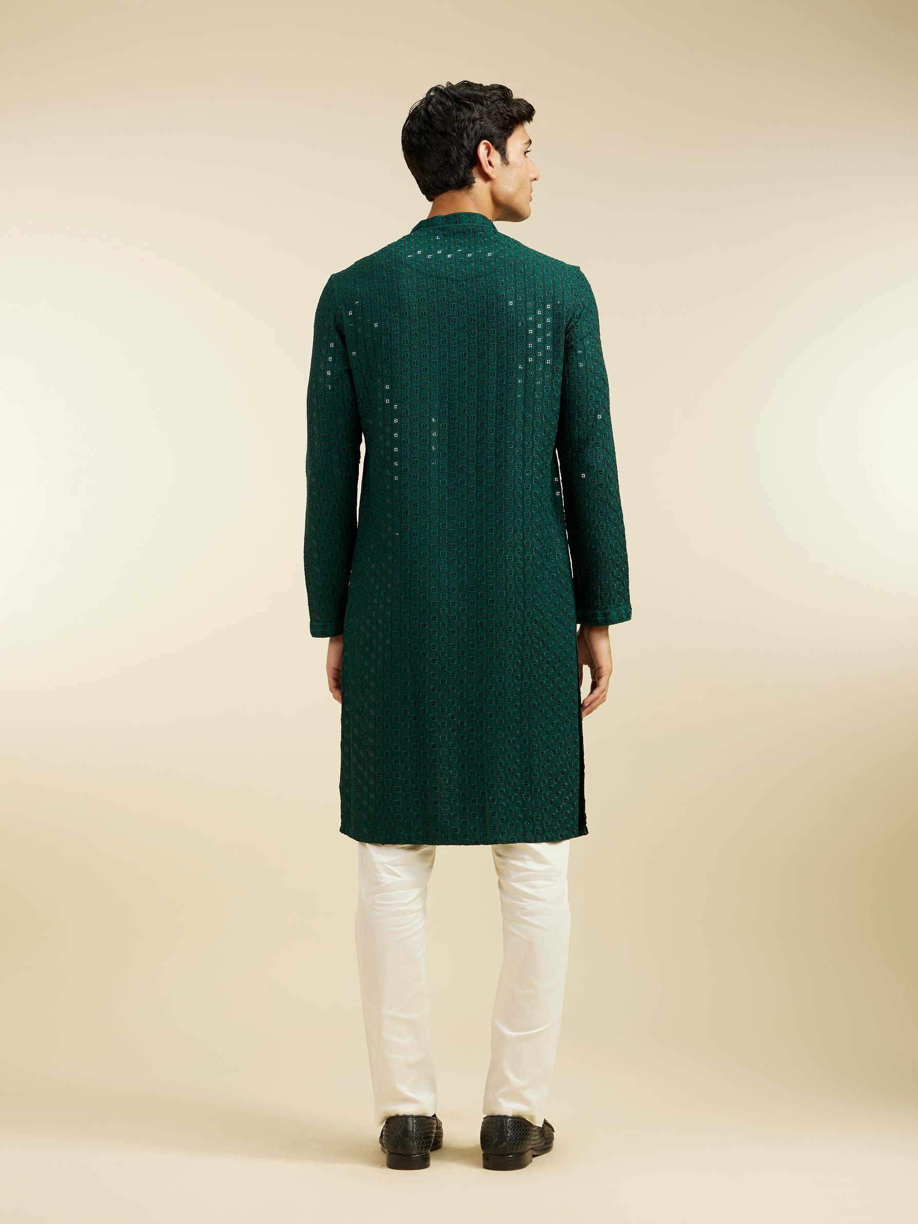 Diwas Men Bottle Green Chikankari Sequinned Kurta