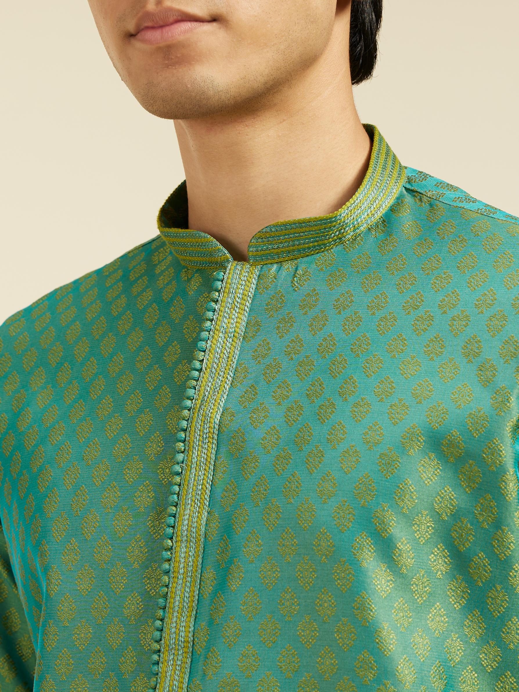 Diwas Men Soft Green Buta Patterned Kurta