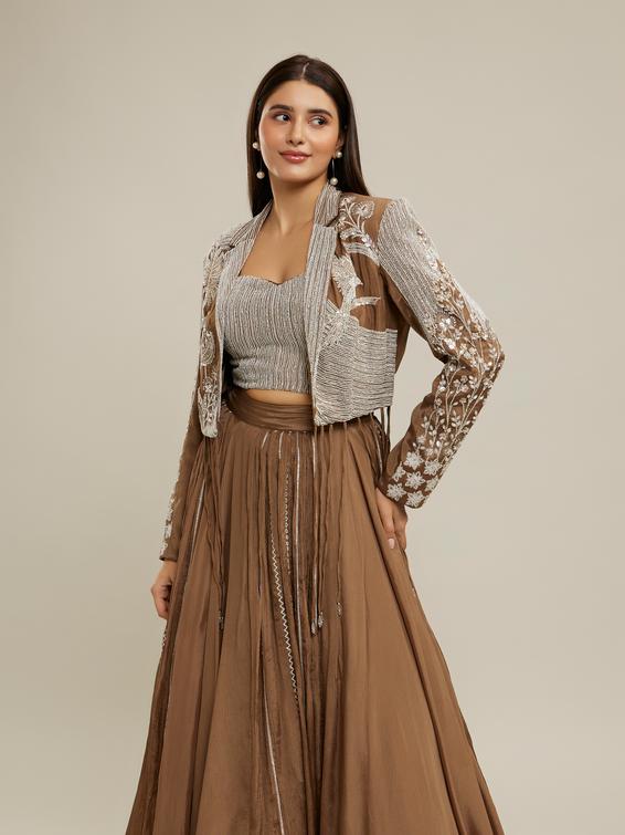 Twamev Women Glamorous Fawn Chiffon Indo Western
