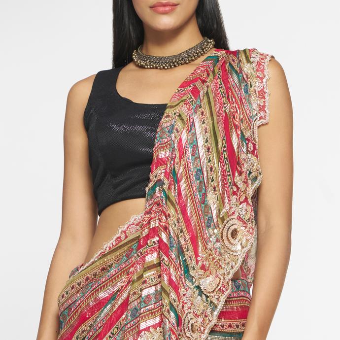 Twamev Women Elegant Rani Georgette Saree