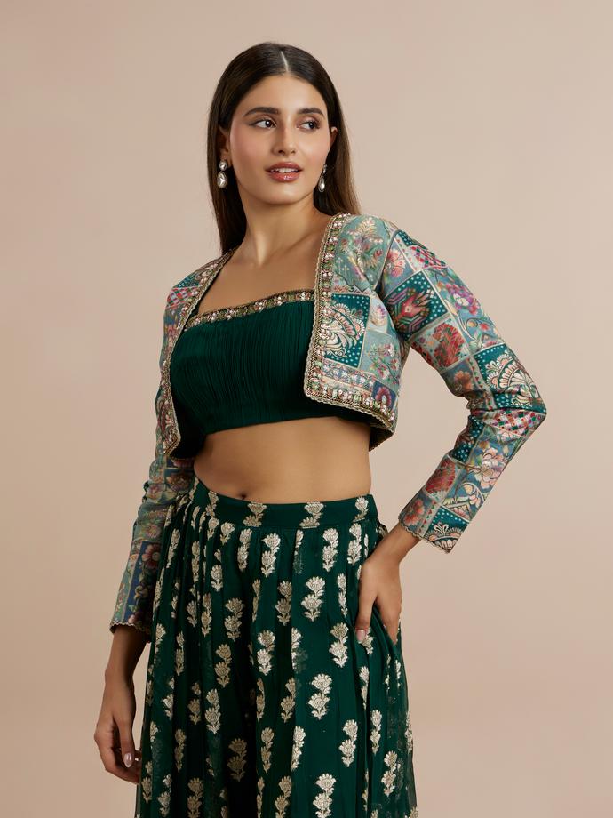 Twamev Women Georgette Green Elegance Indo Western