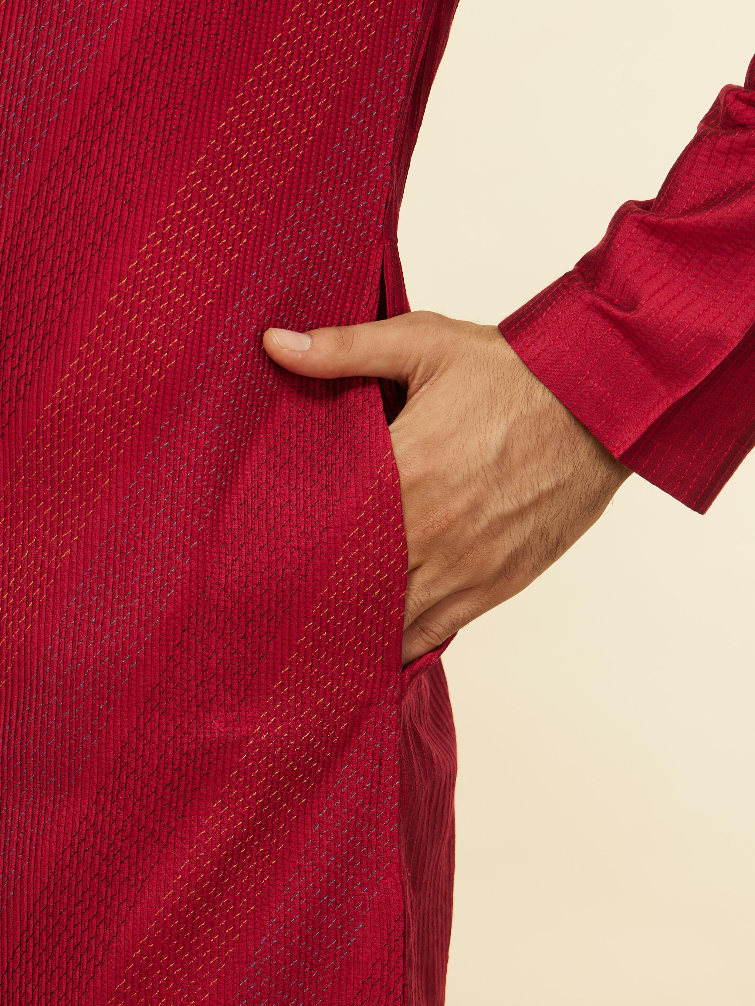 Twamev Men Timeless Red Pintex Elegance Kurta Set