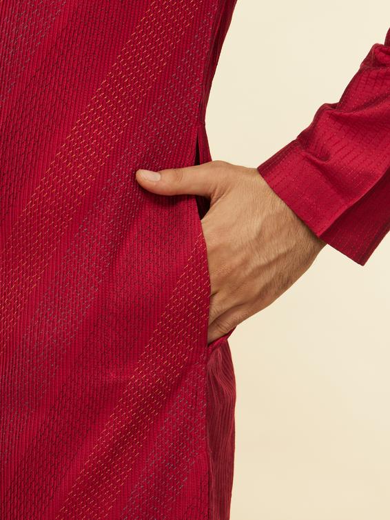 Twamev Men Timeless Red Pintex Elegance Kurta Set