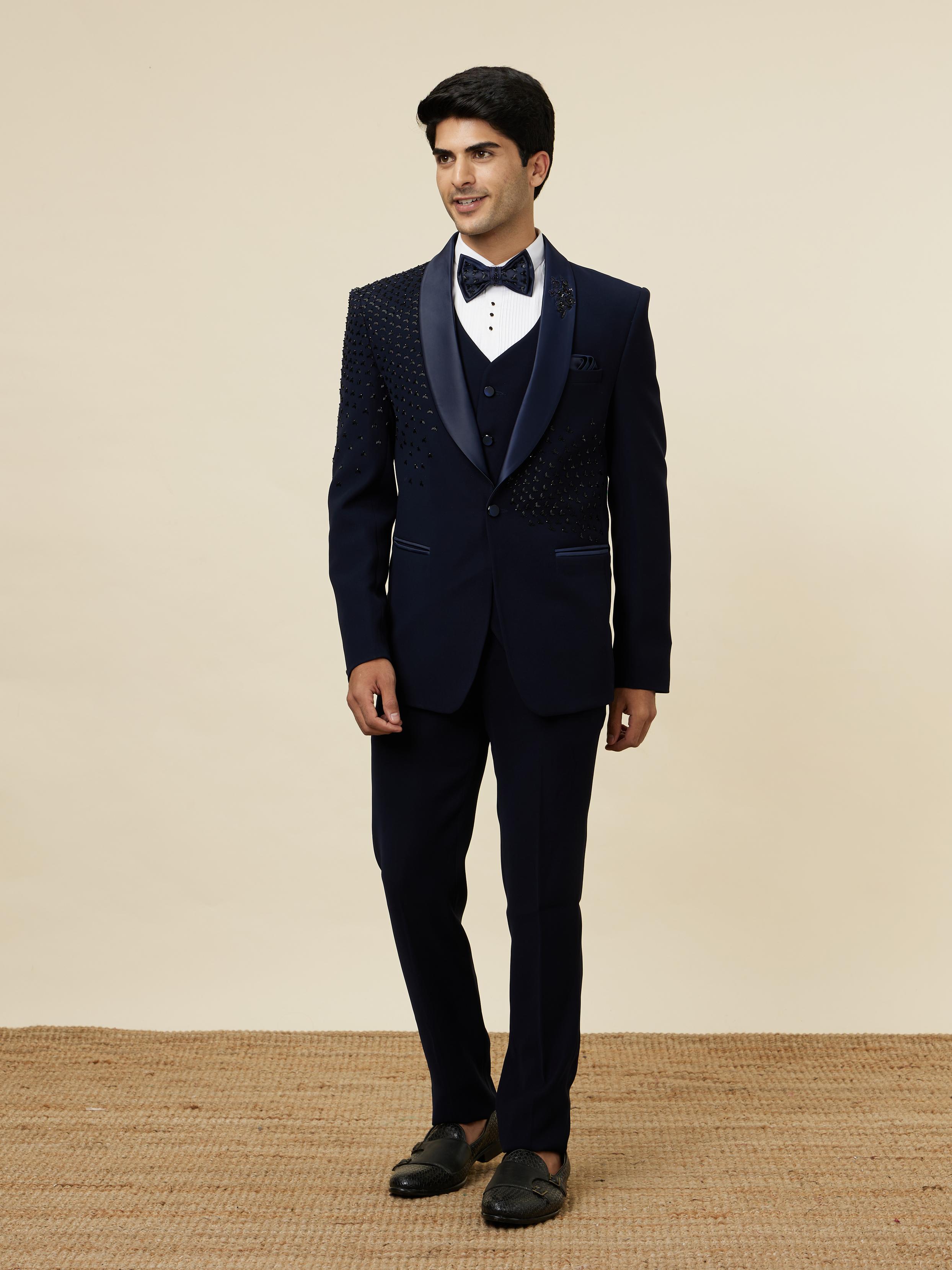 Twamev Men Elegant Dark Blue Suit Set