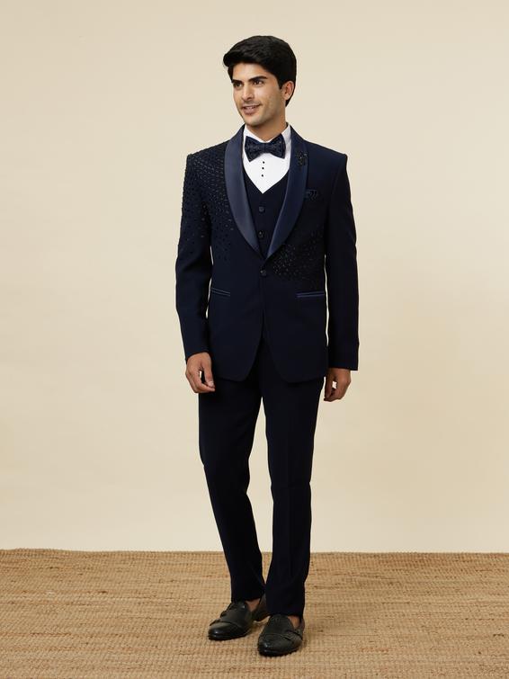 Twamev Men Elegant Dark Blue Suit Set
