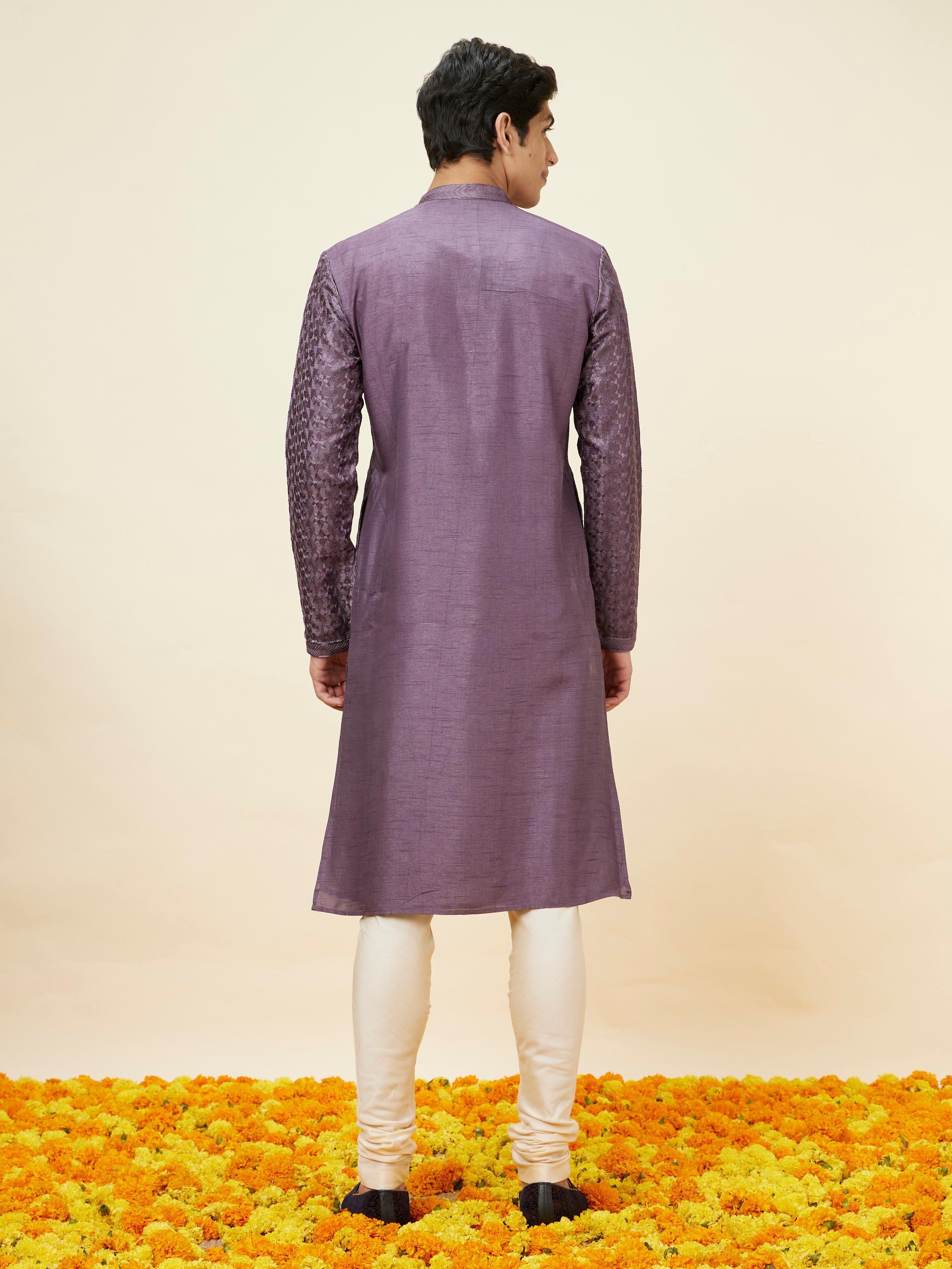 Twamev Men Amethyst Purple Floral Jaal Embroidered Kurta Set