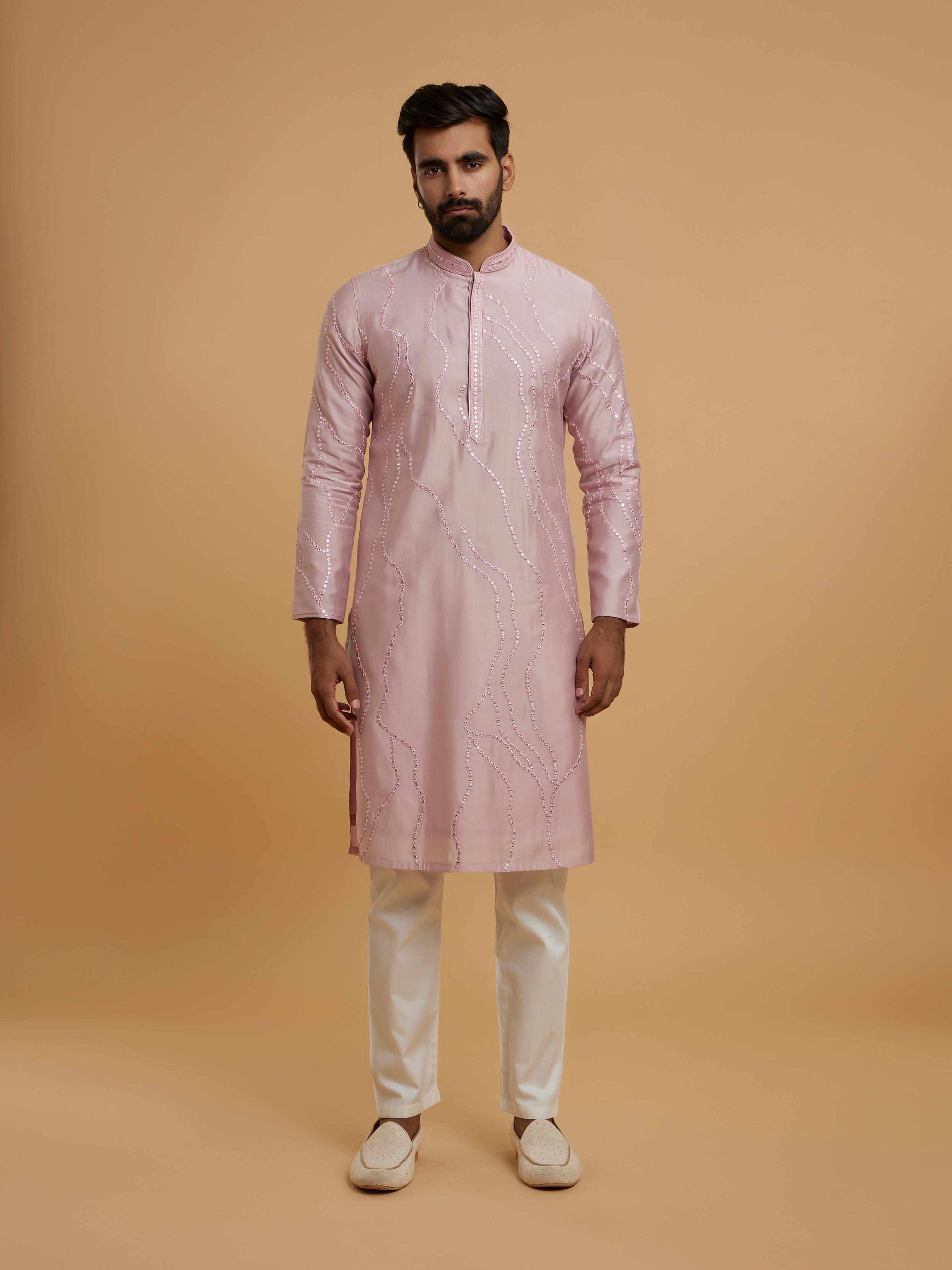 Twamev Men Elegant Pink Kurta Pajama Ensemble
