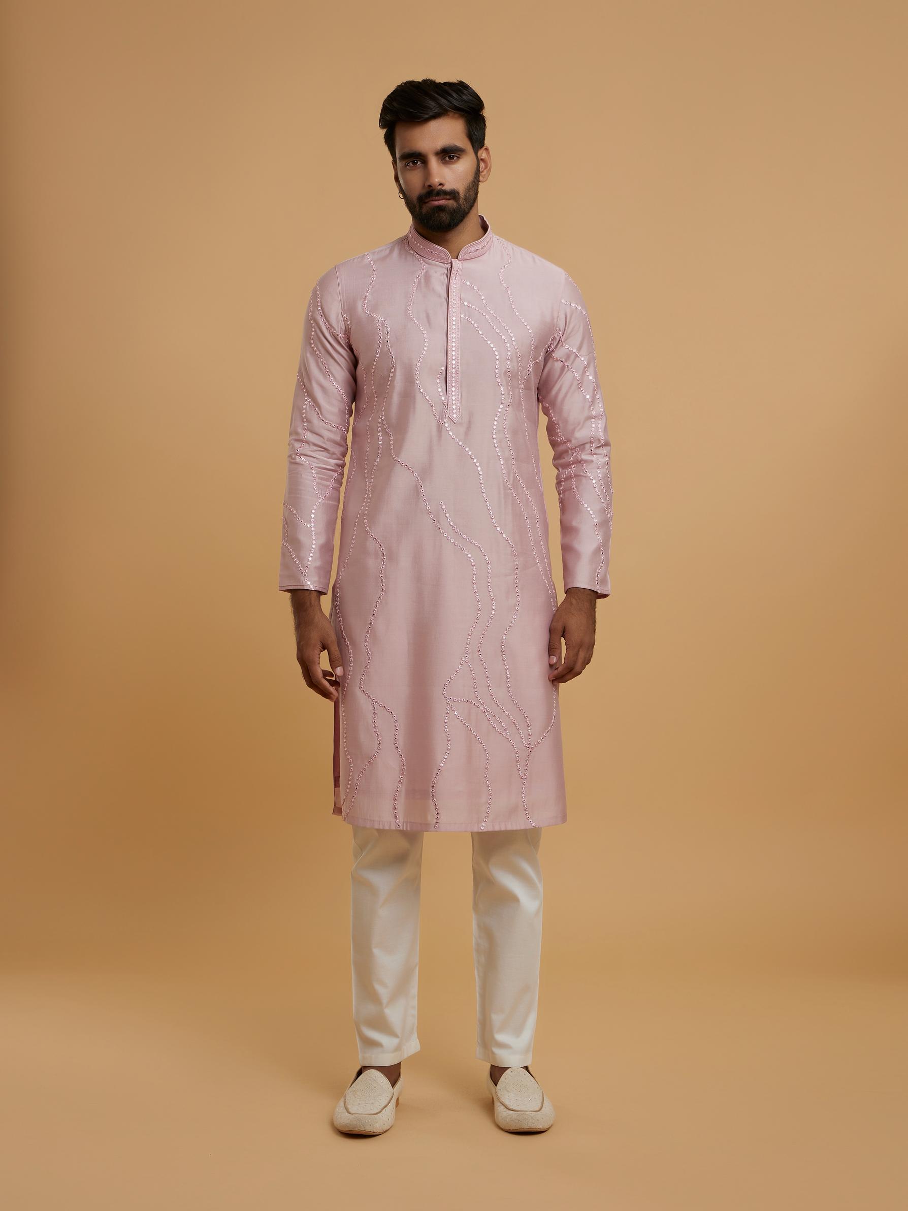Twamev Men Elegant Pink Kurta Pajama Ensemble