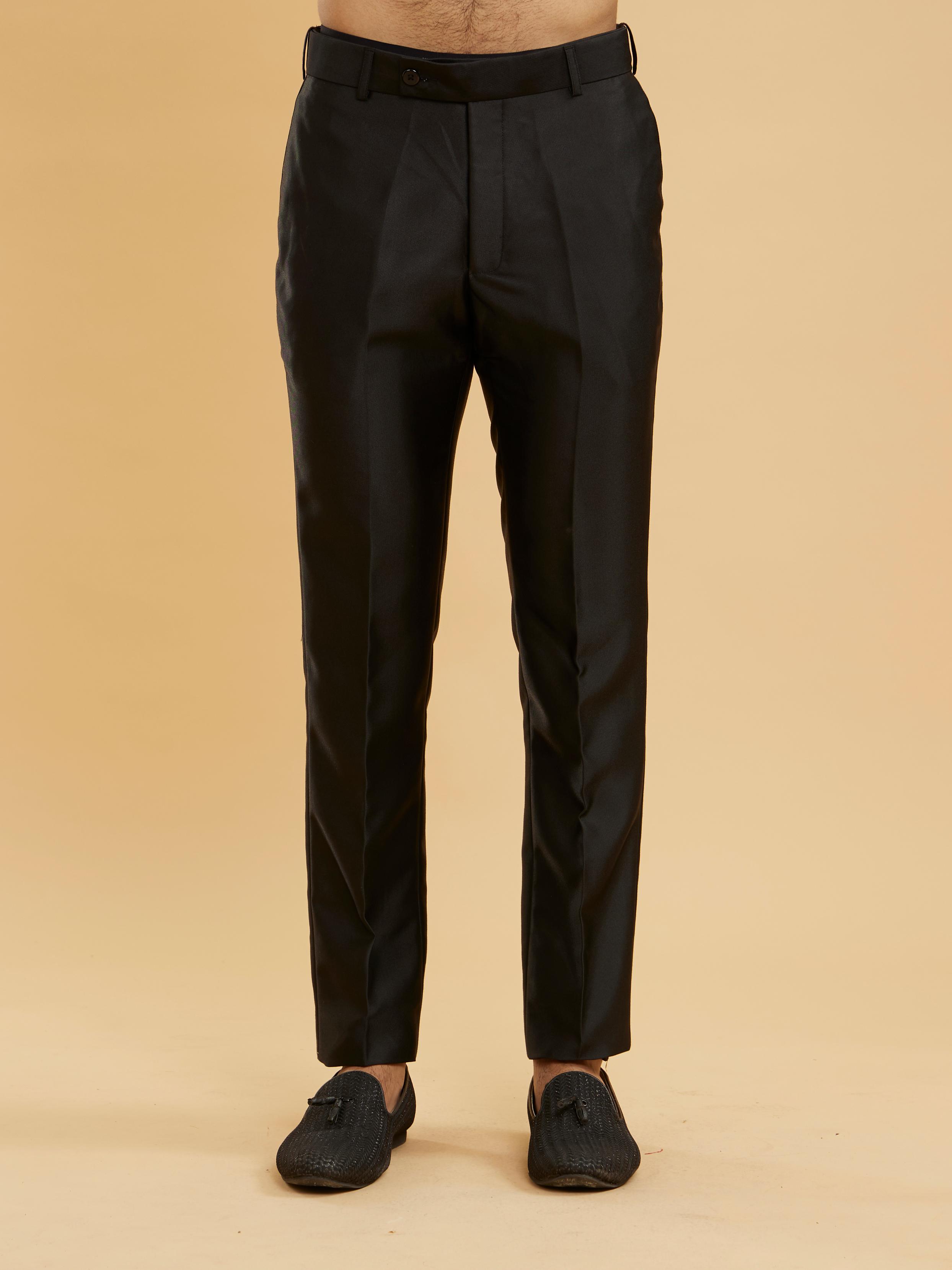 Twamev Men Ebony Black Shawl Collared Tuxedo Suit Set with Rhinestones