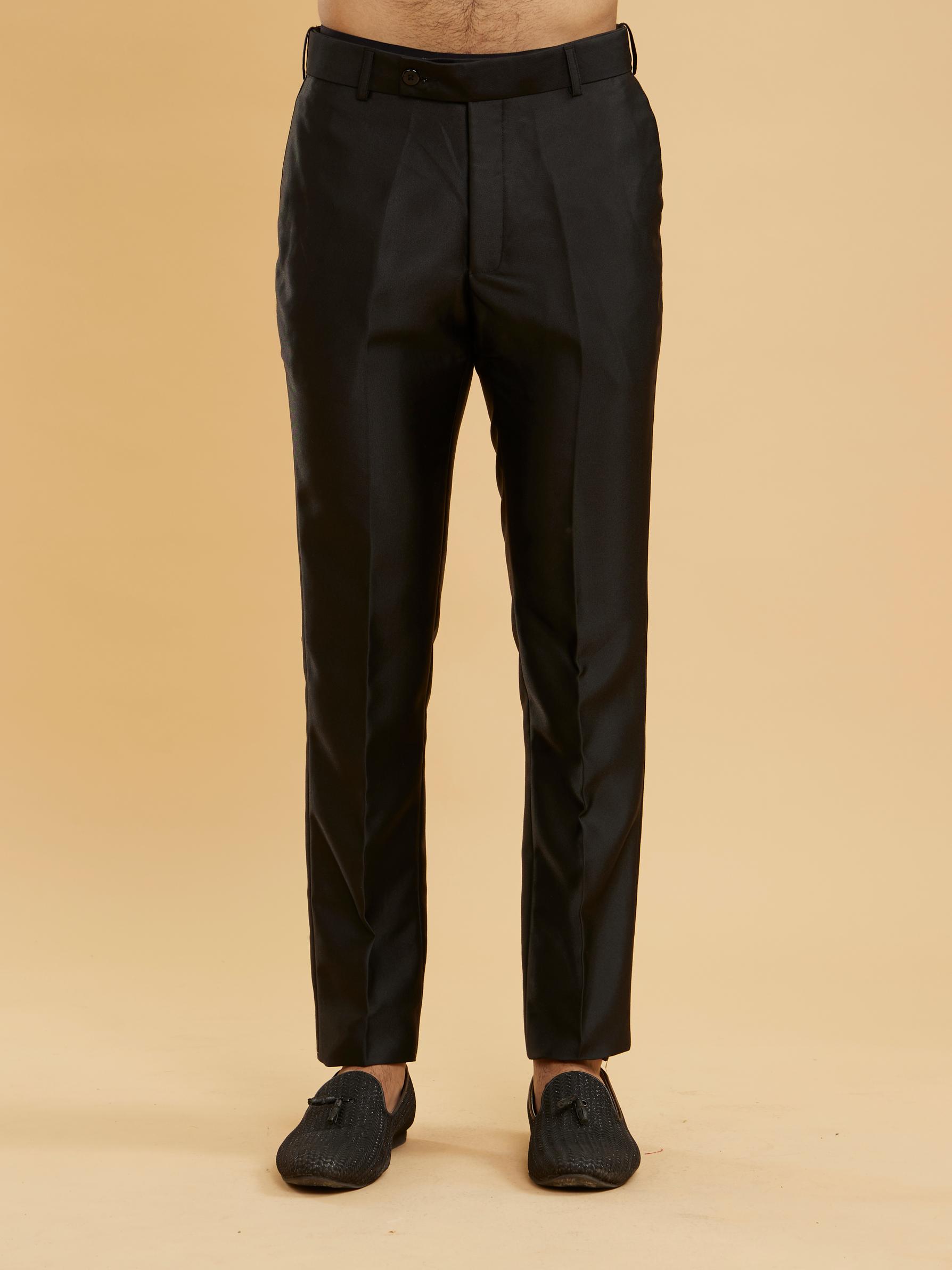 Twamev Men Ebony Black Shawl Collared Tuxedo Suit Set with Rhinestones