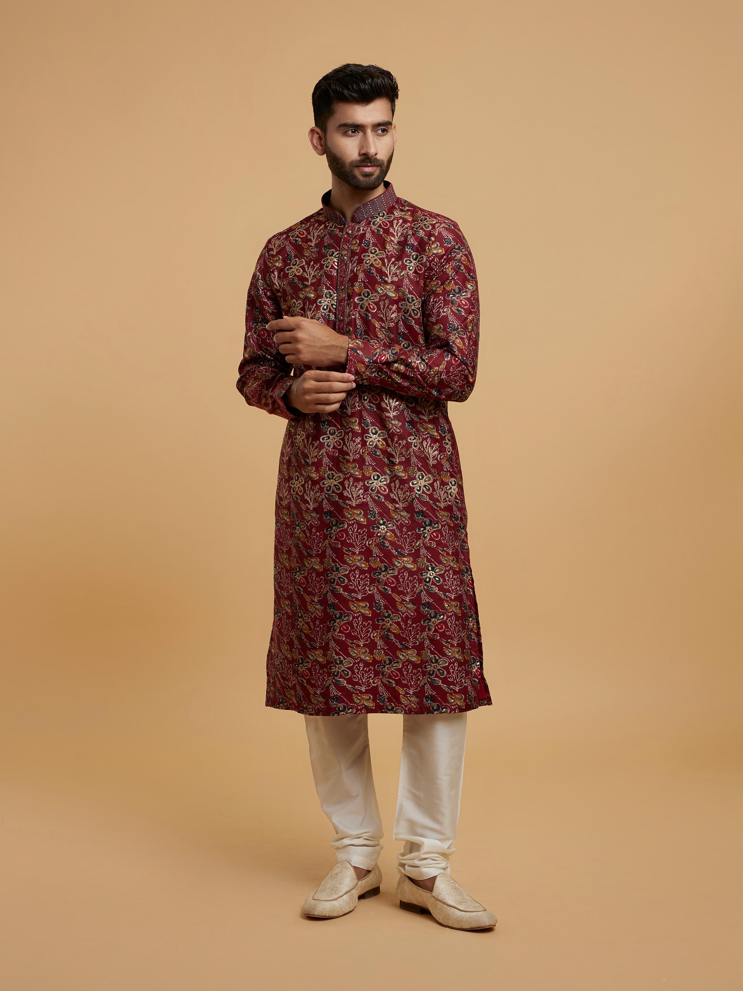 Twamev Men Elegant Maroon Kurta Pajama Set