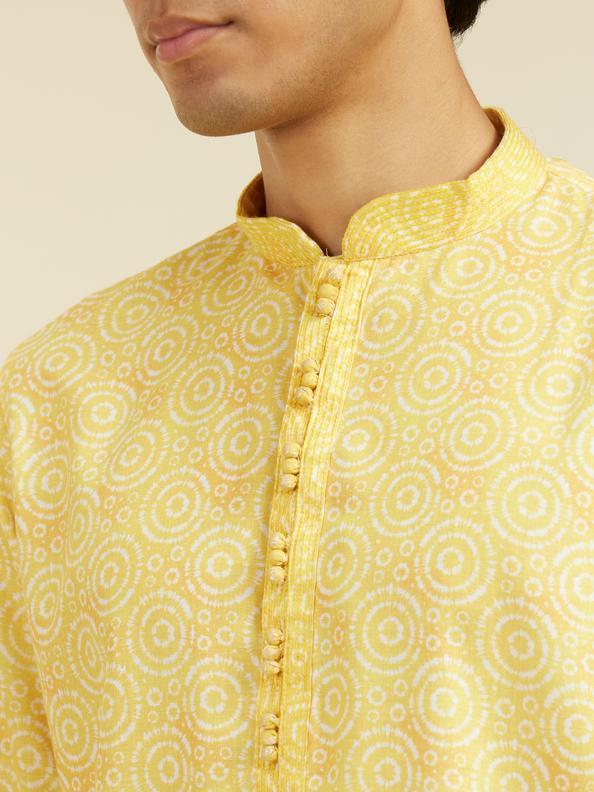 Diwas Men Lemon Yellow Circular Printed Kurta